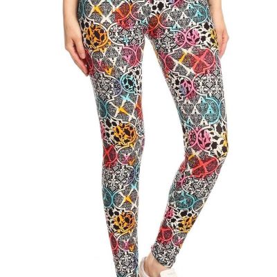 5-inch Long Yoga Style Banded Lined Damask Pattern Printed Knit Legging With Hig